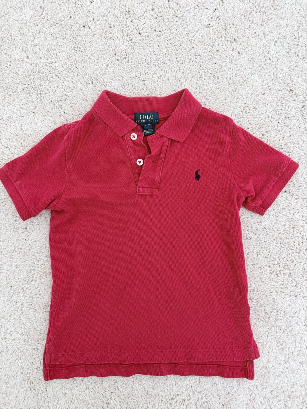 Polo by Ralph Lauren Boys' Red Short-Sleeve Polo with Navy Pony Size 4T